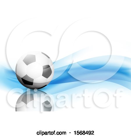 Clipart of a 3d Soccer Ball and Blue Waves - Royalty Free Vector Illustration by KJ Pargeter