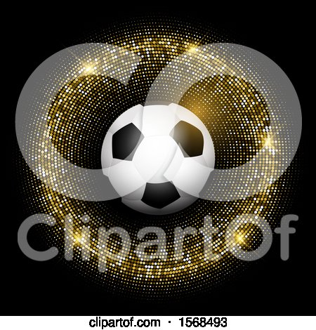 Clipart of a 3d Soccer Ball in a Gold Glittery Frame - Royalty Free Vector Illustration by KJ Pargeter