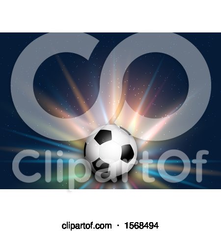 Clipart of a 3d Soccer Ball and Colorful Burst - Royalty Free Vector Illustration by KJ Pargeter