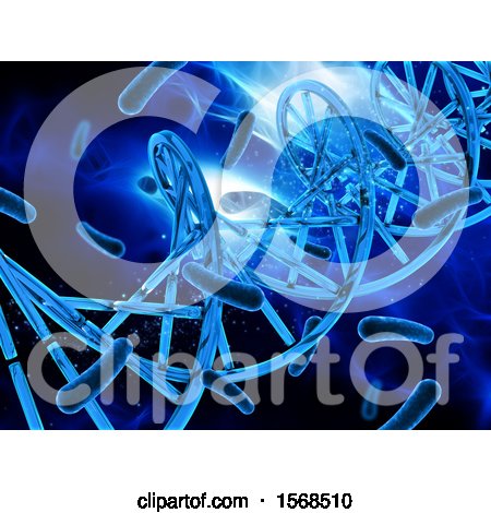 Clipart of a 3d Dna Strand with Viruses in Blue - Royalty Free Illustration by KJ Pargeter