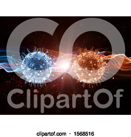Clipart of Blue and Orange Virus Cells with a Burst of Light - Royalty Free Illustration by KJ Pargeter