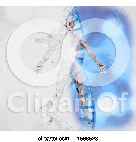 Clipart of a Sketched Man with a Dna Strand, Half in Color - Royalty Free Illustration by KJ Pargeter