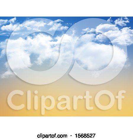 Clipart of a Sunset Sky with Orange, Blue and Puffy Clouds - Royalty Free Illustration by KJ Pargeter