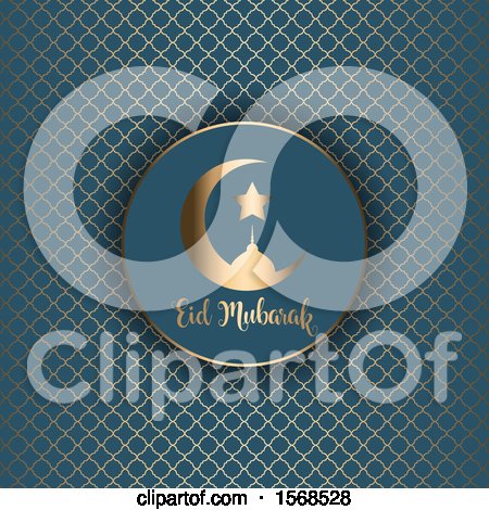 Clipart of an Eid Mubarak Background with a Crescent Moon and Mosque - Royalty Free Vector Illustration by KJ Pargeter
