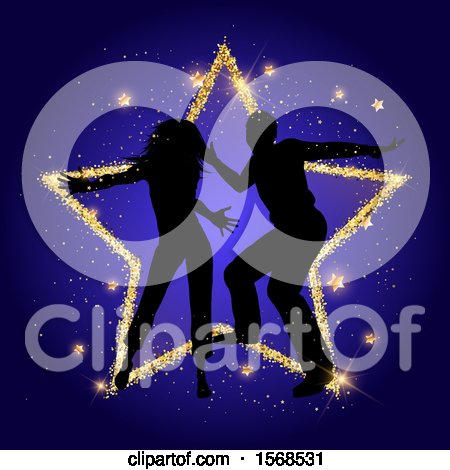 Clipart of a Silhouetted Couple Dancing over a Gold Star - Royalty Free Vector Illustration by KJ Pargeter