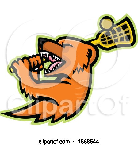 Clipart of a Tough Mongoose Sports Mascot Holding a Lacrosse Stick - Royalty Free Vector Illustration by patrimonio
