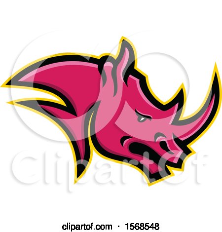 Clipart of a Tough Pink Rhinoceros Sports Mascot Head in Profile - Royalty Free Vector Illustration by patrimonio