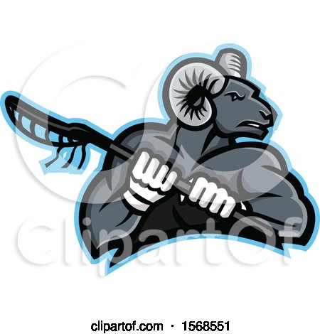 Clipart of a Tough Bighorn Ram Sports Mascot Holding a Lacrosse Stick - Royalty Free Vector Illustration by patrimonio