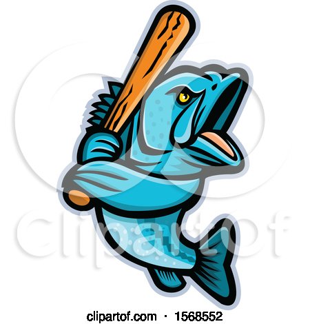 Clipart of a Tough Largemouth Bass Fish Sports Mascot Holding a Baseball Bat - Royalty Free Vector Illustration by patrimonio