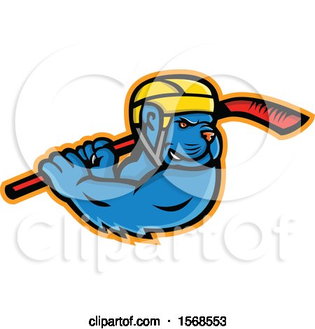 Clipart of a Tough Blue American Bully Dog Wielding a Hockey Stick - Royalty Free Vector Illustration by patrimonio