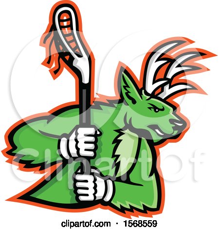 Clipart of a Tough Buck Deer Sports Mascot Holding a Lacrosse Stick - Royalty Free Vector Illustration by patrimonio