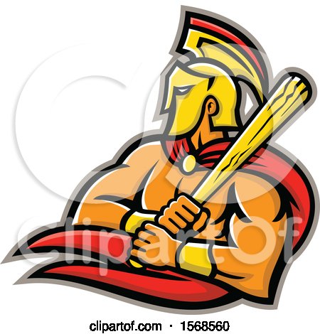 Clipart of a Trojan Sports Mascot Holding a Baseball Bat - Royalty Free Vector Illustration by patrimonio