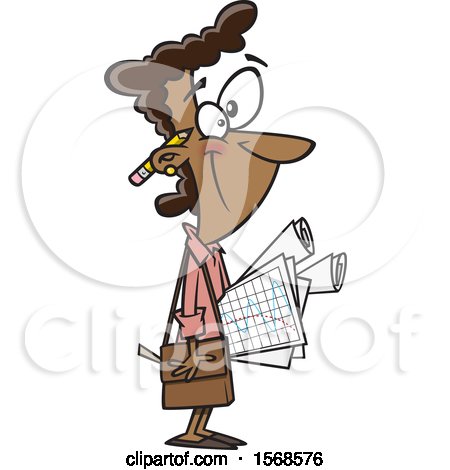 Clipart of a Cartoon Black Female Statistician Carrying Graphs - Royalty Free Vector Illustration by toonaday