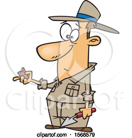 Clipart of a Cartoon Male Archaeologist Holding a Specimen - Royalty Free Vector Illustration by toonaday