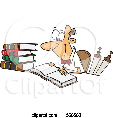 Clipart of a Cartoon Male Historian Reading a Book - Royalty Free Vector Illustration by toonaday