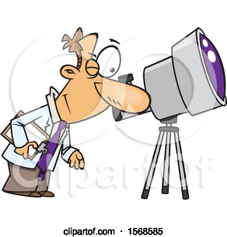 Clipart of a Cartoon Male Astronomer Viewing Through a Telescope - Royalty Free Vector Illustration by toonaday