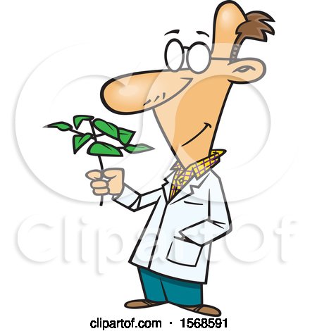 Clipart of a Cartoon Male Biologist Holding a Plant - Royalty Free Vector Illustration by toonaday