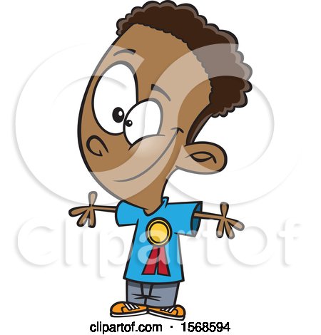 Clipart of a Cartoon Black Boy Wearing a Student of the Month Ribbon - Royalty Free Vector Illustration by toonaday
