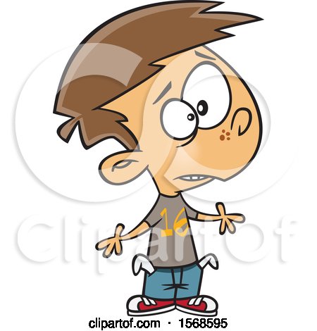 Clipart of a Cartoon Broke Boy with Empty Turned out Pockets - Royalty Free Vector Illustration by toonaday