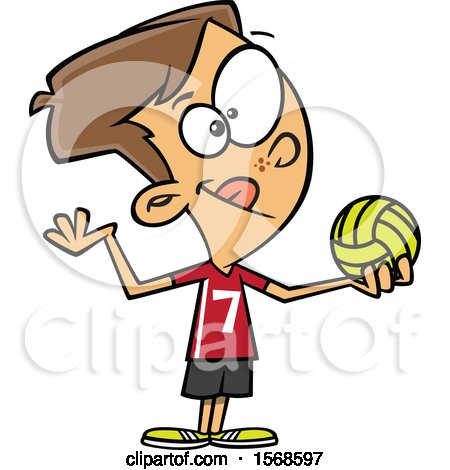 Clipart of a Cartoon Boy Ready to Serve a Volleyball - Royalty Free Vector Illustration by toonaday