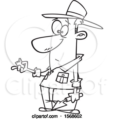 Clipart of a Cartoon Lineart Male Archaeologist Holding a Specimen - Royalty Free Vector Illustration by toonaday