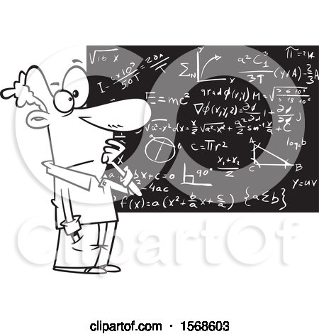 Clipart of a Cartoon Lineart Male Mathematician - Royalty Free Vector Illustration by toonaday