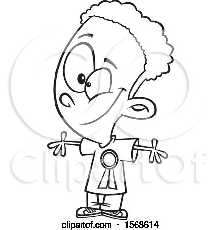 Clipart of a Cartoon Lineart Black Boy Wearing a Student of the Month Ribbon - Royalty Free Vector Illustration by toonaday