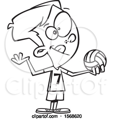 Clipart of a Cartoon Lineart Boy Ready to Serve a Volleyball - Royalty Free Vector Illustration by toonaday