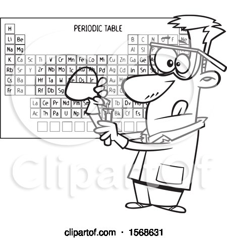 Clipart of a Cartoon Lineart Male Chemist Conducting an Experiment - Royalty Free Vector Illustration by toonaday