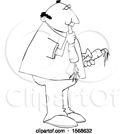 Clipart of a Cartoon Lineart Man Eating Carrots - Royalty Free Vector Illustration by djart