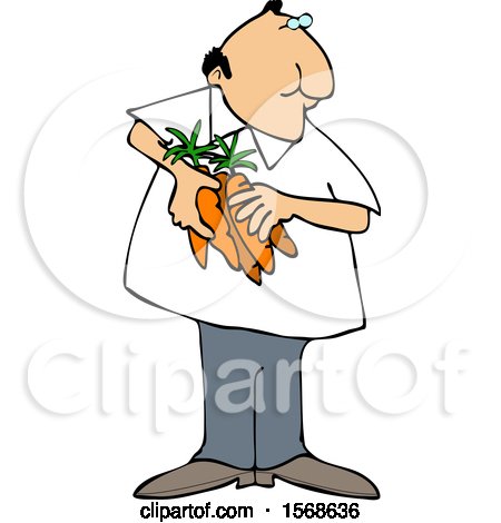 Clipart of a Cartoon Man Holding Carrots - Royalty Free Vector Illustration by djart