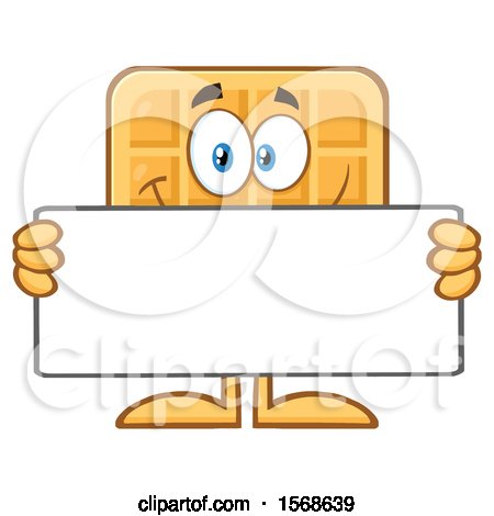 Clipart of a Cartoon Waffle Mascot Character Holding a Blank Sign - Royalty Free Vector Illustration by Hit Toon