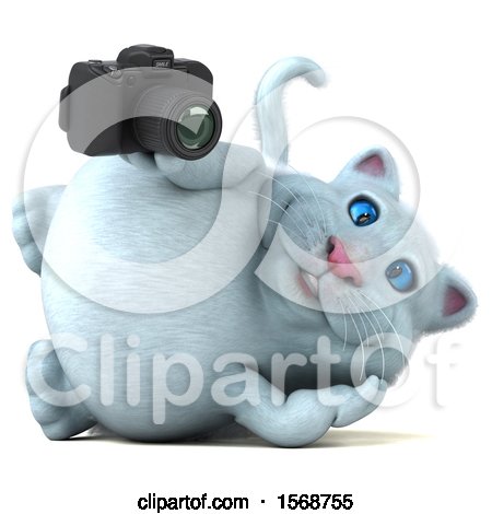 Clipart of a 3d  White Kitty Cat  Holding a Camera  on a 