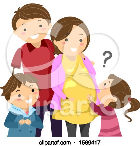 Clipart of a Happy Family with Children Asking About a Baby - Royalty Free Vector Illustration by BNP Design Studio