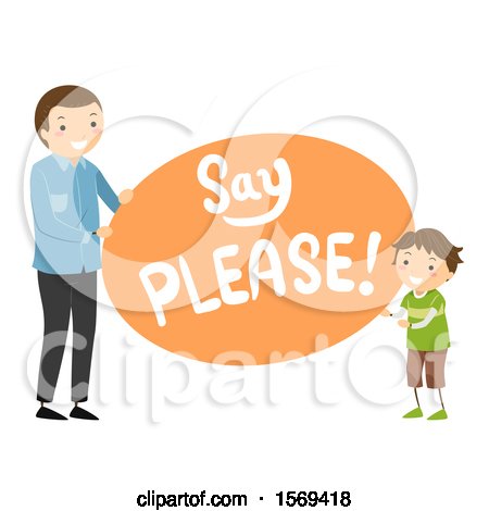Clipart of a Father Teaching His Son to Say Please - Royalty Free Vector Illustration by BNP Design Studio