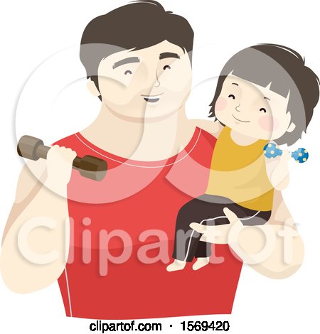 Clipart of a Dad Holding His Son and Working out with Weights - Royalty Free Vector Illustration by BNP Design Studio