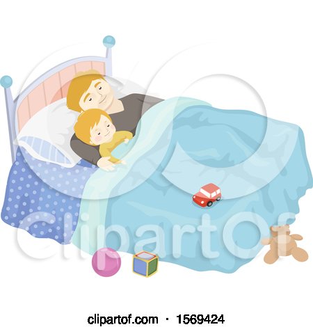 Clipart of a Baby Boy Sleeping with His Father - Royalty Free Vector Illustration by BNP Design Studio