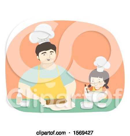 Clipart of a Dad Baking with His Daughter - Royalty Free Vector Illustration by BNP Design Studio