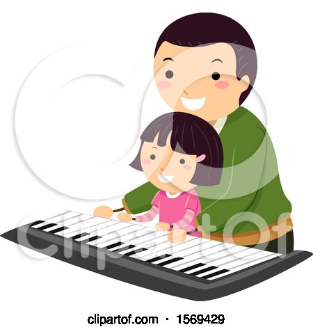 Clipart of a Father Teaching His Daughter How to Play a Piano - Royalty Free Vector Illustration by BNP Design Studio