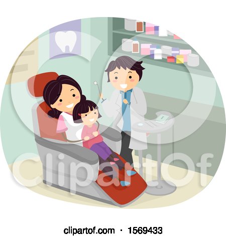 Clipart of a Mother Holding Her Daughter at the Dentist - Royalty Free Vector Illustration by BNP Design Studio