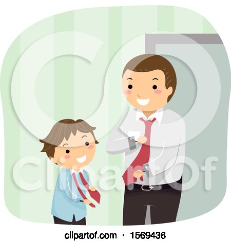 Clipart of a Father Teaching His Son How to Put on a Neck Tie - Royalty Free Vector Illustration by BNP Design Studio