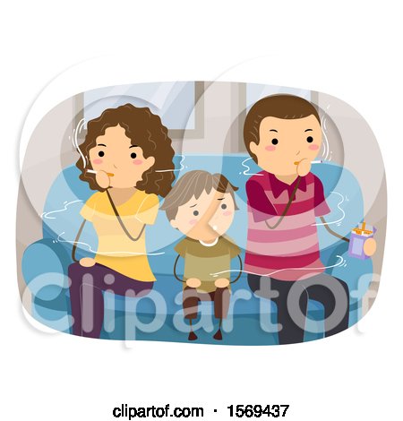 Clipart of a Son Sitting Between His Smoking Parents - Royalty Free Vector Illustration by BNP Design Studio