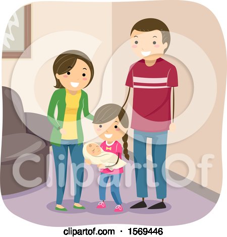 Clipart of a Girl Holding Her Baby by Her Parents - Royalty Free Vector Illustration by BNP Design Studio