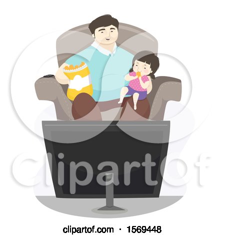 Clipart of a Dad Watching a Movie with His Daughter - Royalty Free Vector Illustration by BNP Design Studio