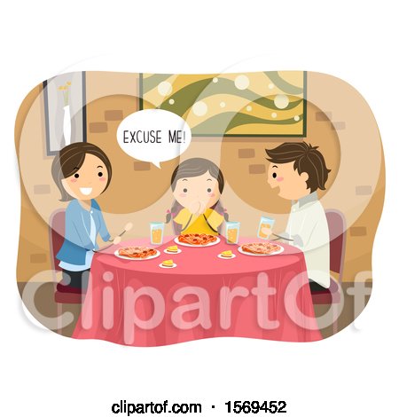 Clipart of a Girl Saying Excuse Me After Burping in a Restaurant - Royalty Free Vector Illustration by BNP Design Studio