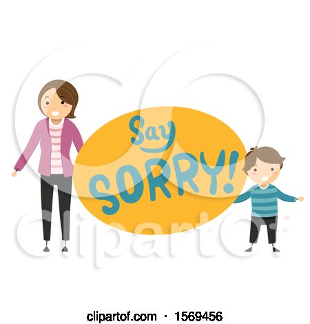 Clipart of a Mother Teaching Her Son to Say Sorry - Royalty Free Vector Illustration by BNP Design Studio
