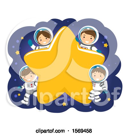 Clipart of a Family of Astronauts Around a Star - Royalty Free Vector Illustration by BNP Design Studio