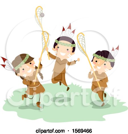 Clipart of a Group of Native American Children Playing Lacrosse - Royalty Free Vector Illustration by BNP Design Studio