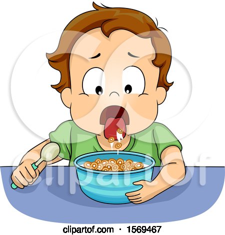 Clipart of a Toddler Boy Spitting out His Cereal - Royalty Free Vector Illustration by BNP Design Studio