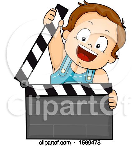Clipart of a Baby Boy Holding a Clapper Top - Royalty Free Vector Illustration by BNP Design Studio